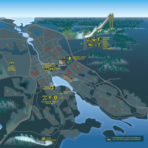 Karta över verksamheter vid Hagströmska gymnasiet i Falun