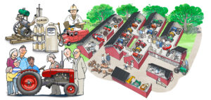Illustration, collage Viksta traktormuseum